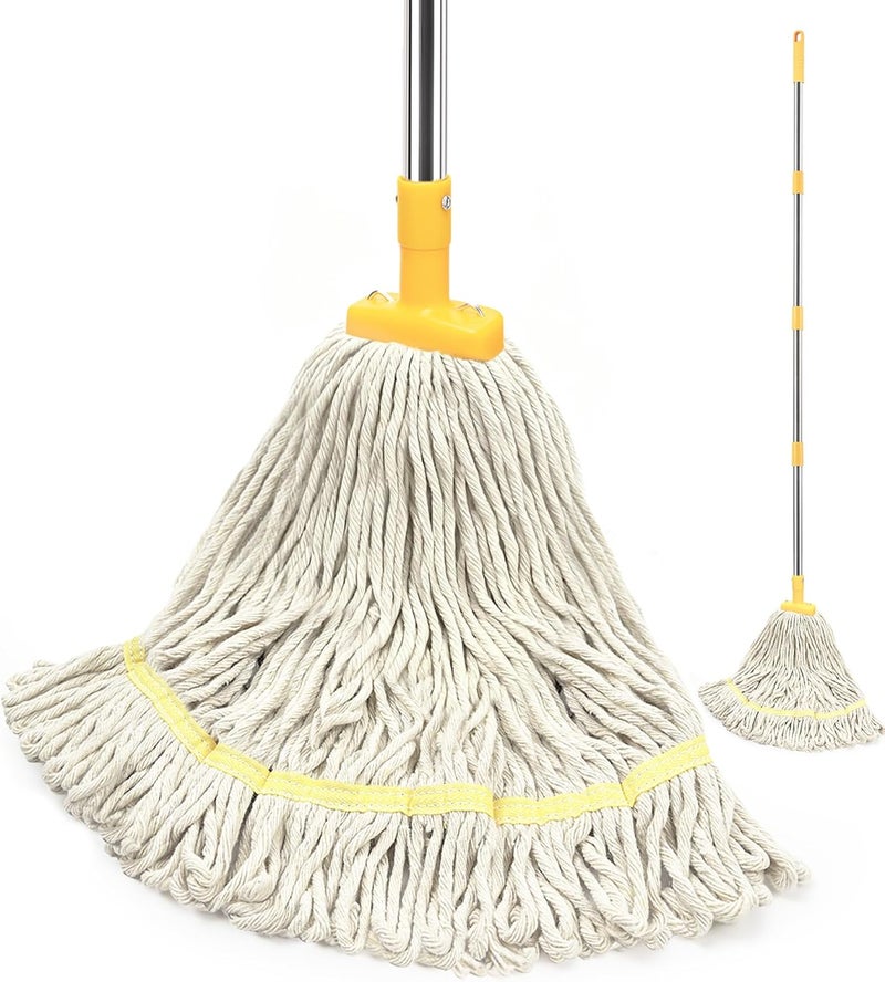 SOBONNE String Wet Mop for Floor Cleaning,Industrial Cotton Mop with Long Handle, Regular Mops for House Kitchen Bathroom Garage Office Hardwood Concrete Tile Floors,Yellow - Image 1